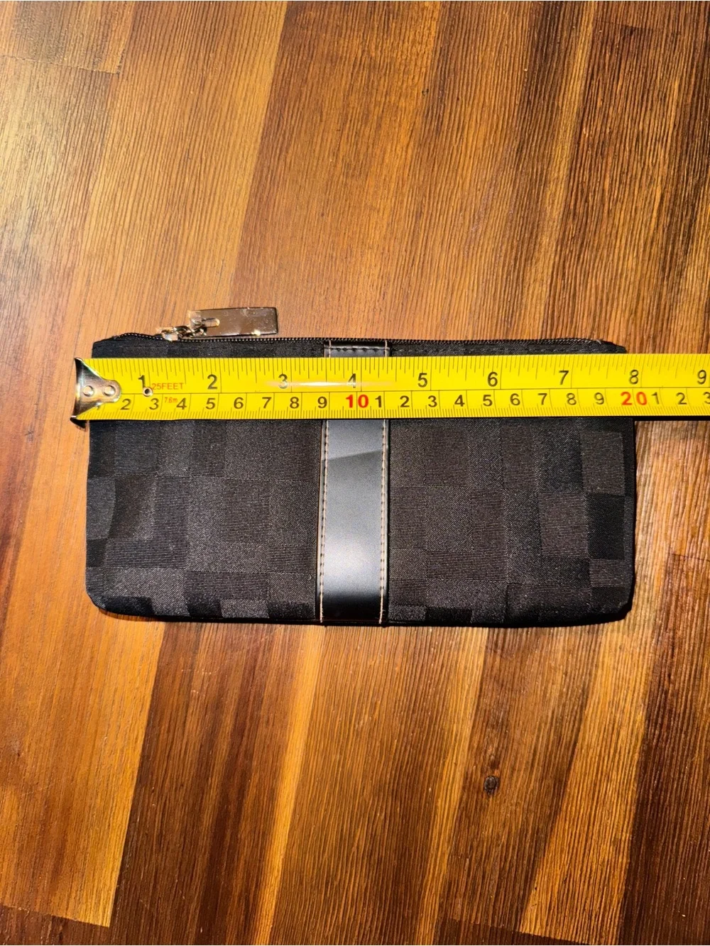 Black Tonal Checkered Fabric Zip Makeup Bag Clutch Organizer - NEW never used
